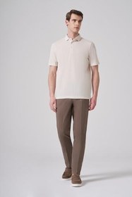 Resim Morven Erkek Bej Trend Örme Keten Dinamik Fit Polo Yaka T-shirt 