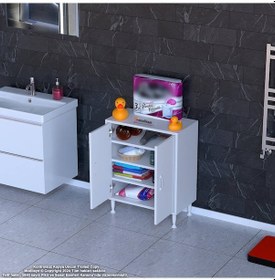 Resim Modilayn Söke Küçük Alanlar İçin Mükemmel 60 X 75 X 32,5 Cm Lik 2 Kapaklı 4 Göz Raflı, Dar Banyolarda Bile Size Ekstra Depolama Alanı Sağlar. Beyaz 