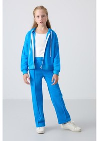 Resim Tommylife Tommy Life Mavi Pamuklu İçi Tüylü Yumuşak Dokulu Standart Fit Nakışlı Kız Çocuk Eşofman Takım - 75161 Mavi 