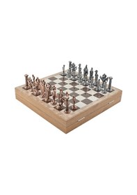 Resim Gifthome Büyük Boy Metal İngiliz Satranç Takımı Antik Ve Rustik Desenli Sandıklı Mdf Tahtası 36x36x6 Cm. 