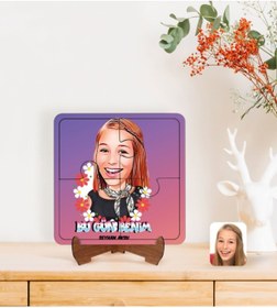 Resim Bk Gift Kişiye Özel Kadınlar Günü Karikatürlü Ahşap Standlı Puzzle Çerçeve-7 