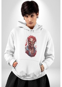 Resim Zombi Kırmızı The Walking Dead Kadın Erkek Beyaz Kapüşonlu Sweatshirt Hoodie Beyaz 