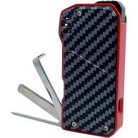 Resim Parmida Karbon Fiber Desenli Pipo Çakmağı - Dahili Pipo Kaşığı Kırmızı-Siyah 