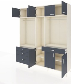 Resim Hyperion Dolap 8 Raflı 4 Çekmeceli 3 Askılı 220x44x243 Aytaşı-antrasit/antrasit Çok Renkli 
