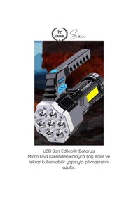 Resim Fener Usb Şarjlı El Feneri 7 Xpe Cob Led 5 Modlu Şarj Göstergeli Güçlü Işıldak Abs Gövdeli Taşınabi Çok Renkli 