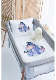 Resim Lilabio %100 Pamuk Saten İsme Özel İsimli 70x120 Park Yatak Nevresim Seti Eeyore 