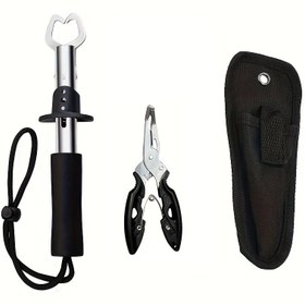 Resim 1 set Paslanmaz Çelik Balık Tutucu (16.76 cm) + Pense (10.92 cm) Balıkçılık Takımı Kontrolör Balık Pense Balıkçılık Araçları 