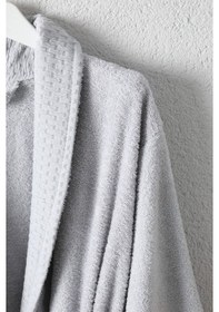 Resim Tuwa Unisex L Beden Pamuklu Tekli Bornoz Seti - Gri 