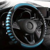 Resim Pazly Karbon Fiber Desenli Pu Deri Direksiyon Kilifi, Sistik Mavi, Dayanikli, İç Halkalı, Araba İçin Universal, Siyah Siyah 