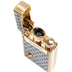 Resim Parmida Tek Torch Pürmüz Soft Flame Özellikli Gold Siyah-beyaz Mozaik Desenli Metal Puro Çakmağı 