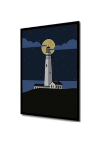 Resim Yıldızlı Gece Deniz Feneri Sanat Ev,Antre,Salon,Ofis,Mutfak,Yatak Odası Tablosu Çerçeve Görünümlü-40-4445 - 90 X 60 