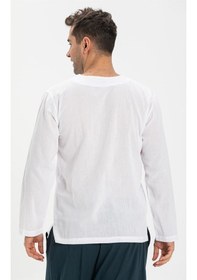 Resim Uzun Kol Şile Bezi Bisiklet Yaka Erkek Tshirt Beyaz 3001 