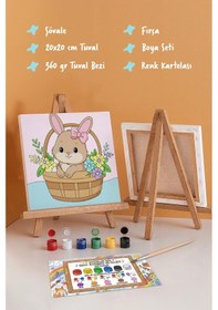 Resim Sepette Tavşan Temalı Çocuk Boyama Tuvali Şövaleli Eğitici Boyama Seti 20x20 Cm 