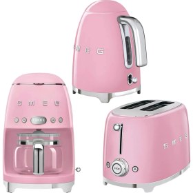 Resim Smeg 50's Style Pembe Kettle - 1x2 Ekmek Kızartma Makinesi ve Filtre Kahve Makine Seti Klf-Tsf-Dcf 