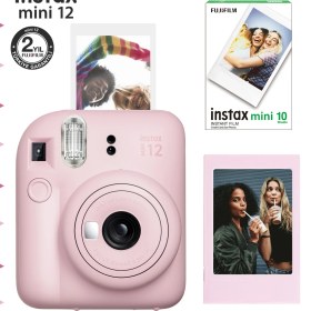 Resim Instax Mini 12 Pembe Fotoğraf Makinesi-Çerçeve ve 10'lu Mini Film Seti 