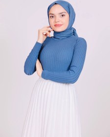 Resim Boğazlı Triko Badi Mavi - Standart 