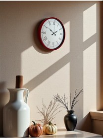 Resim 36 Cm Kırmızı Dekoratif Duvar Saati Gül Kırmızı - Açık Siyah 