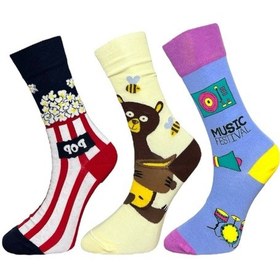 Resim 3'lü Unısex Popcorn, Ayı Ve Müzik Festivali Tasarımlı Esnek Nem Alabilen Pamuklu Spor Soket Çoraplar Çok Renkli 