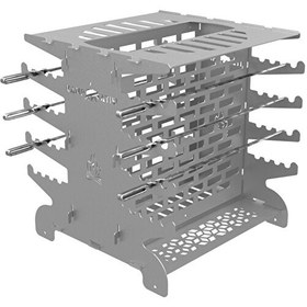 Resim Kamp Ayısı 2 MM Galvaniz Metal GrillSpett Çift Taraflı Dikey Şiş Mangal Izgarası - 6 Şiş - Taşıma Çantalı 
