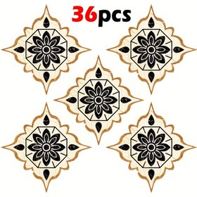 Resim 36 adet Vintage Siyah ve Altın Çiçekli Seramik Fayans Etiketleri, Kendinden Yapışkanlı PVC Zemin ve Duvar Çıkartmaları, Aşınmaya Dayanıklı, 11x11cm, Mat Bitişli, Zarif Ev Dekoru için Kaymaz Tasarım, Zemin Fayans Etiketleri 