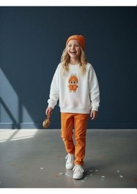 Resim Kız Çocuk Pamuklu Karakter Baskılı Oversize Tasarım Sweatshirt-16454 Beyaz 