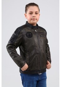 Resim Erkek Hakiki Deri Çocuk Mont (544616708) Haki 
