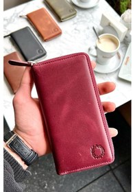 Resim Leo Antik Bordo Unisex Hakiki Deri Telefon Bölmeli Cüzdan Bordo 