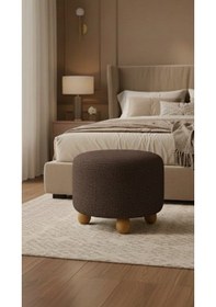 Resim Polo Peluş 45 X 45 Cm Doğal Gürgen Topuz Ayaklı Çok Amaçlı Puf Koltuk Koyu Kahve 
