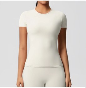 Resim Rooftrellen Kadın Spor T-shirt Koşu Yoga Esnek Nefes Alabilen Aktif Üstkahverengi Kahverengi 