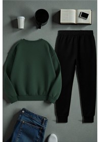 Resim Uyguntarz Unisex Today İs The Perfect Tasarım Basklı Bisiklet Yaka Sweatshirt - 2'li Eşofman Takımı Yeşil 