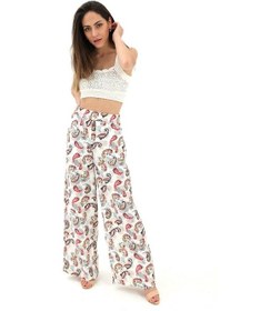 Resim Wpr Bol Paça Renkli Baskı Keten Pantolon - Mint Yeşili-mint Yeşili Mint Yeşili 