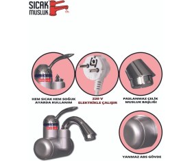 Resim Duvara Monteli Elektrikli Ani Su Isıtıcı, Termal Şofben, Musluk Dsg-5s, Gümüş Renk 
