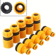 Resim 6 adet Evrensel Hortum Hızlı Bağlayıcı Seti, 3/4" ve 1/2" ölçülerinde 3 set içerir, plastik malzeme, konik musluk adaptörleri ile, açık hava araç bakımı ve bahçe sulama için, Avrupa ve Amerika bağlayıcı konik standart ile uyumlu. 