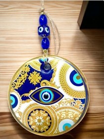 Resim Sarı Motifli İşlemeli Nazar Boncuk Gözlü Duvar Süsü 