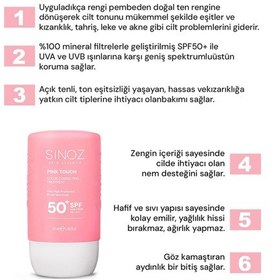 Resim Sinoz Pink Touch Yüksek Koruyucu Ton Eşitleyici Pembe Yüz Güneş Kremi SPF50+ 50 ML 