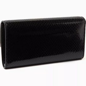 Resim Patenli Deri Emmie Clutch, Rugan & Işıltılı, Asimetrik Kapak Tasarımı - Siyah 