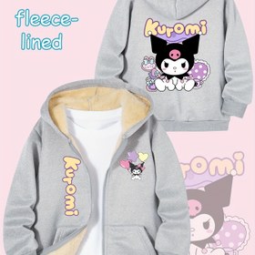 Resim Sanrio için for kuromi kızlar için uzun kollu kapüşonlu fermuarlı ceket - Balonlu sevimli çizgi baskısı, kalın polar astarlı, yumuşak ve hafif bej dostu, sonbahar/kış için mükemmel, gençler için ideal hediye, günlük dış giyim, gençler için kışlık giyim | Eğlenceli tasarım | Fermuarlı ceket, Sanrio, kız ceketi/ kız ceketi ile teklif 