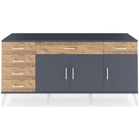 Resim Hyperion Konsol 2 Raflı 6 Çekmeceli 3 Kapaklı 176x44x83 Antrasit-antrasit/çam Antrasit/çam 