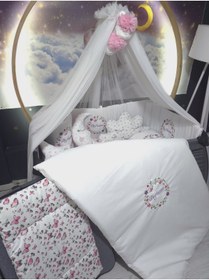 Resim bebek_iklimi 70x120 Isim Nakışlı Bebek Uyku Seti - Lüks Cibinlik Ve Aparat Dahil - Çiçek Kelebek Motifli 