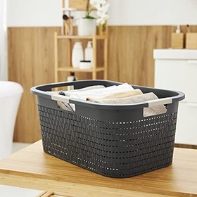 Resim Rotho Country çamaşır sepeti 40 l, plastik (PP) BPA içermez, antrasit, 40 l (58,0 x 38,9 x 25,1 cm) 