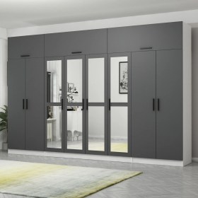 Resim Minar Kale 8 Kapaklı 4 Aynalı 2 Çekmeceli Dolap ve Yüklük Beyaz Antrasit 190 cm 