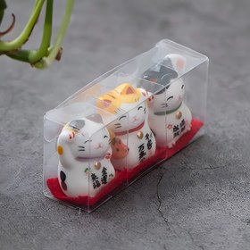 Resim 3 adet Mini Seramik Şanslı Kediler, Japon Maneki-Neko Figürleri, İyi Şans İçin, Elektrik Gerektirmez, Kitaplık, Oturma Odası, Ev, Ofis Dekoru, Yeni Yıl ve Evrensel Tatil Hediyesi İçin 