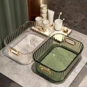 Resim Altın Saplı Berrak Plastik Depolama Kutusu - Makyaj, Takı ve Banyo Gereçleri için Büyük Kozmetik Organizatörü - Kolay Görünüm için Şeffaf Tasarım, Banyo Organizatörleri ve Depolama 