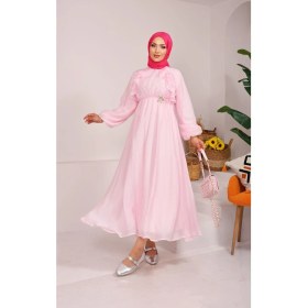 Resim JAG Önü Fırfırlı Bağcık Detaylı Tesettür Elbise Pembe 