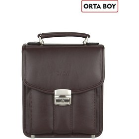 Resim Dada Kilit Mekanizmalı Kahverengi Piremium Orta Boy Erkek El Çantası Omuz Askılı 