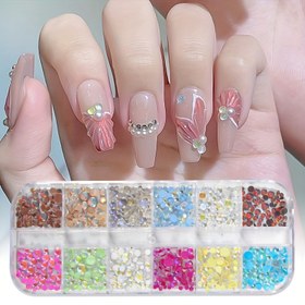 Resim 12 Izgaralı Denizkızı Kabarcık Boncuklar Şeker Renkli Düz Arka Glitter Kristal Taşlı Tırnak Çivileri Kadınlar için Tırnak Ayakkabı Sanatı DIY Aksesuarları 