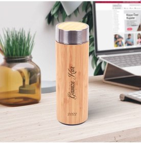 Resim Yılbaşı Temalı Isme Özel Bambu Çelik Termos 