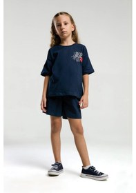 Resim U.s. Polo Assn. 2072 Garson Çiçek Desenli Kız Çocuk Lacivert Bisiklet Yaka Kısa Kollu Şort Pijama Takım Lacıvert 
