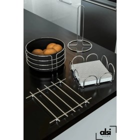 Resim Alsi Home Lüx Paslanmaz Servis Sunum Seti ve Ekmek Sepeti Havluluk Peçetelik Nihale Ekmeklik 4'lü Set 