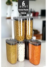 Resim İronika Jumbo Boy 2100 Ml Gerçek Vakumlu Silikon Kapaklı Kristal Erzak Bakliyat Saklama Kabı Seti Baharatlık 6 Adet Şeffaf Şeffaf 